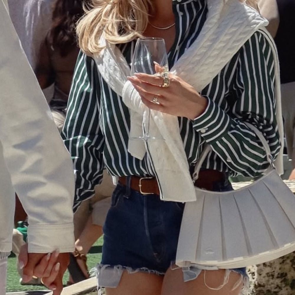 High waisted blue jean shorts